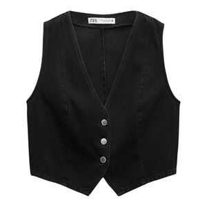 ZARA Cropped Black Denim Vest – Size S – New With Tags